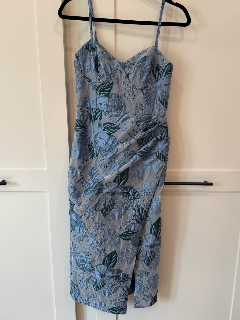 Blue Floral Spaghetti-Strap Midi Dress